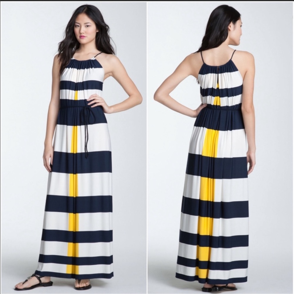Maggy London 12 Nautical Rugby Striped Maxi Dress